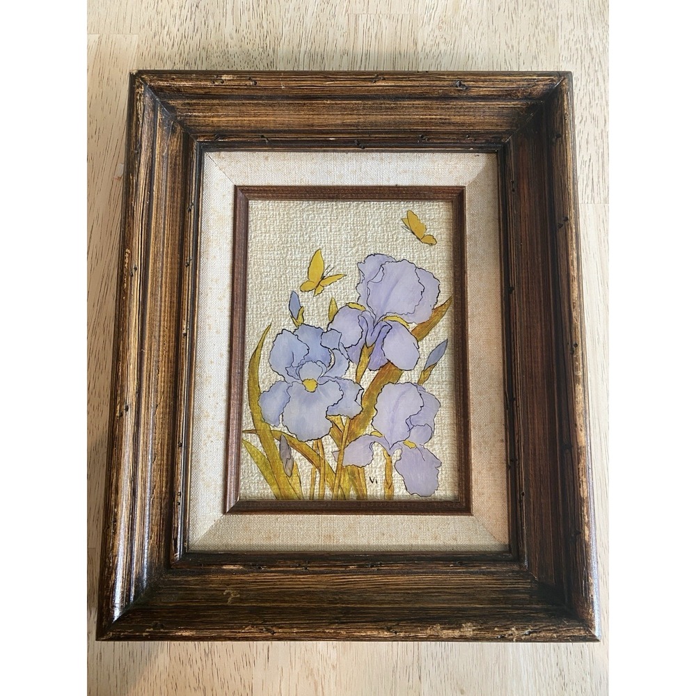 VTG Oil & Acrylic Original Painting Iris  Wood Frame 10" X 12" Signed